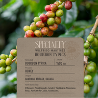 Etiqueta de café de especialidad Huupa Bourbon Typica proceso honey 1500 msnm de altura.
