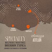 Mapa señalando Santiago Atitlán, lugar de donde vienen los granos Huupa Café de Especialidad Bourbon Typica.